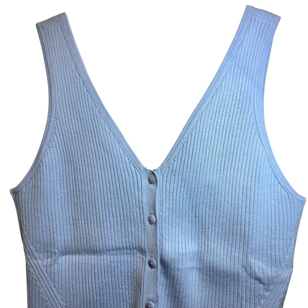 MADEWELL Cate Signature Ribbed Button Front Sweater Tank Sz Large Blue Cropped - Picture 7 of 13